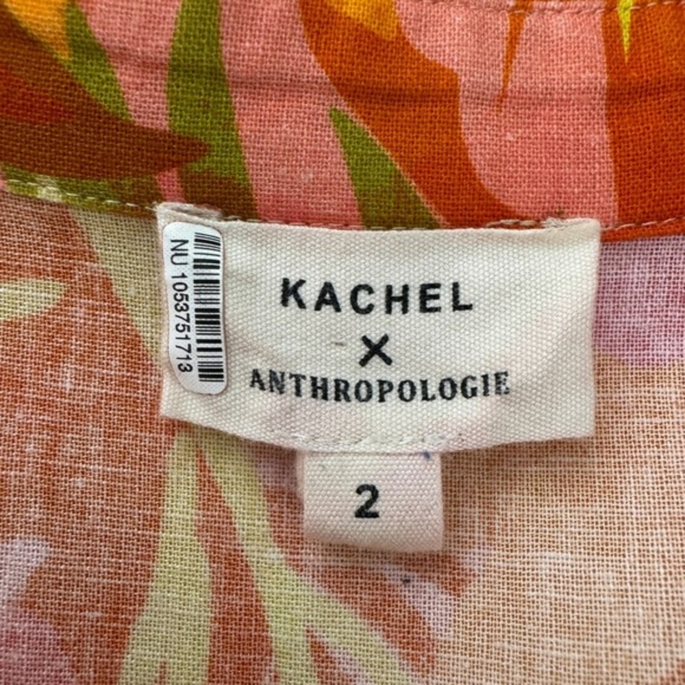 Kachel x Anthropologie Floral Linen Blend Romper Size 2 Orange Tropical Resort‎ - Picture 11 of 13
